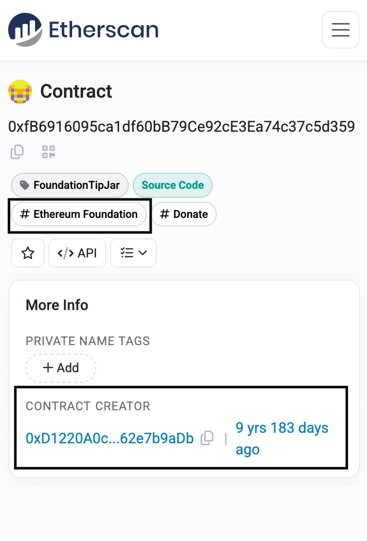 Ethereum Foundation Tip Jar Contract